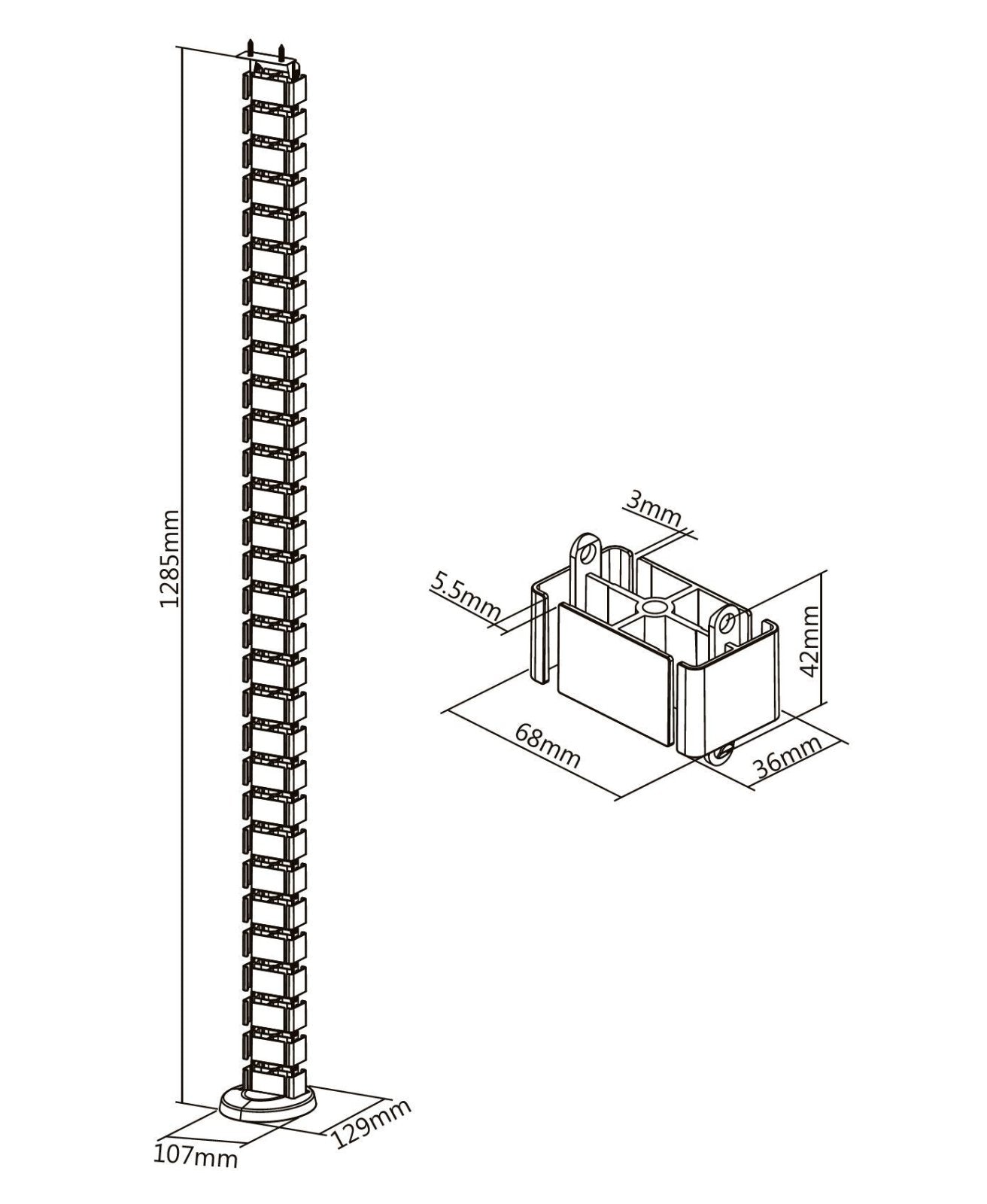 StandXT Kabelführung CCX10-1 silber - Kabelkanal flexible Kabelwirbelsäule für höhenverstellbare Tischgestelle silber