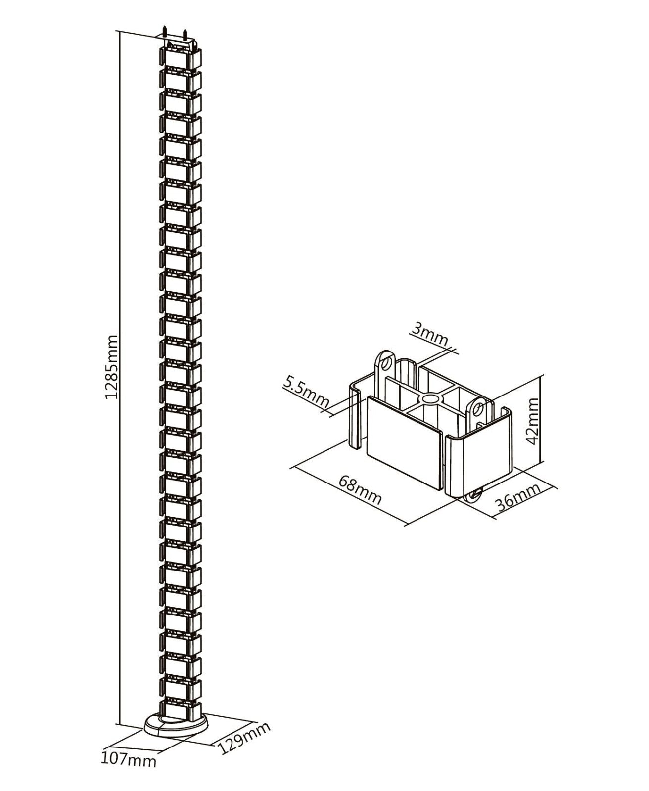 StandXT Kabelführung schwarz- Kabelkanal Kabelwirbelsäule für höhenverstellbare Tischgestelle schwarz CCX10-1 - StandXT - Höhenverstellbare Tische