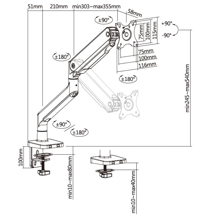 StandXT Monitorhalterung FT60-C012 bis 13 kg, 17-35 Zoll - StandXT - Höhenverstellbare Tische