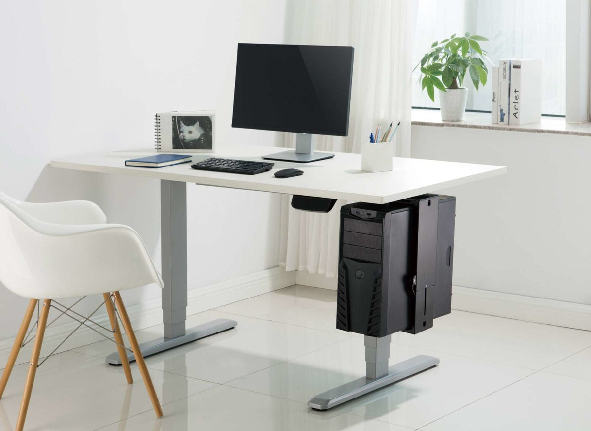 StandXT PC Halterung für Schreibtische - Rechnerhalter unter Tischplatte, stufenlos höhen- und breitenverstellbar, bis 10 kg
