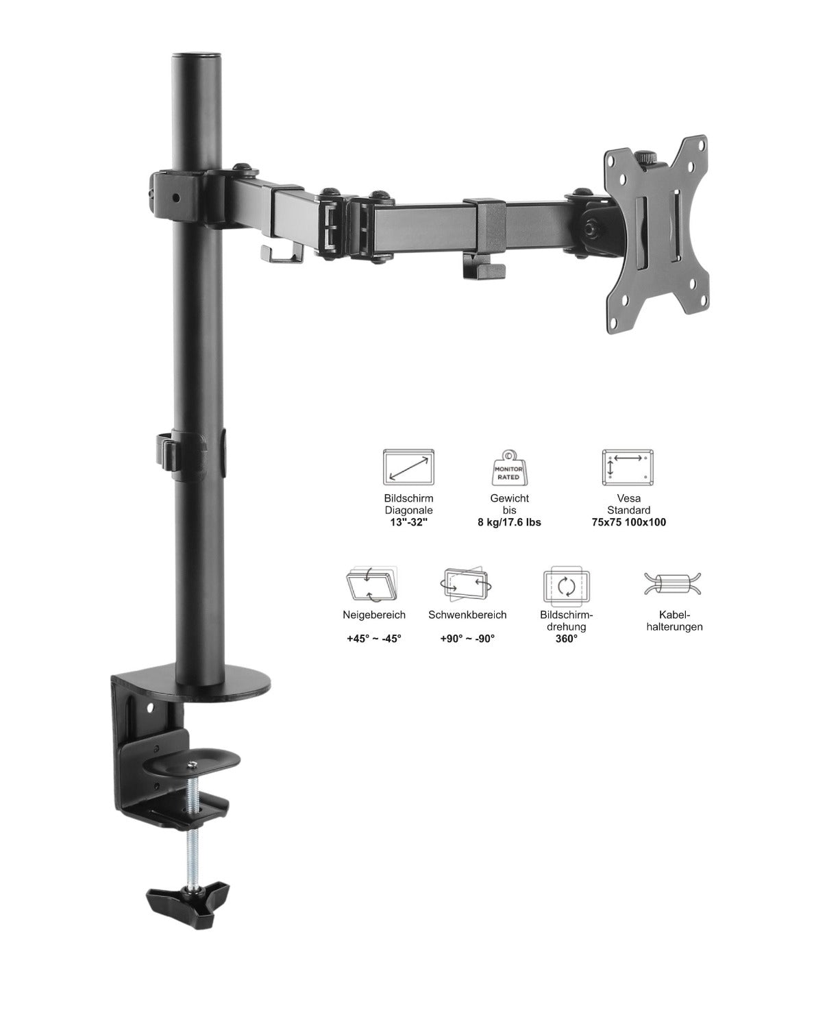 D171x / Monitorarm mit Tisch-Säule, Klemmmontage und Höhenverstellung